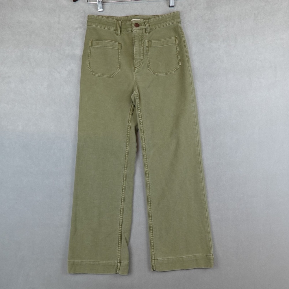 Faherty Stretch Terry Patch Pocket Pant Wide Leg Jeans High Rise Olive Green 26